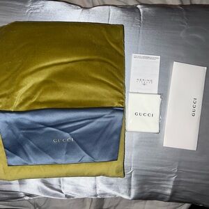 Gucci Olive Green Velvet Cloth with White Branded Accessories